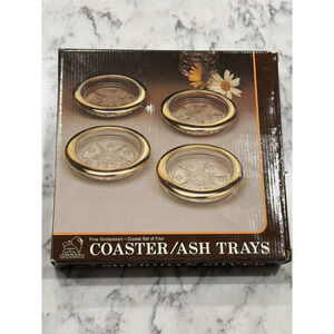 Vintage Fine Gold-Plated Crystal Coaster Ash Trays Set Of 4 Sheridan Silver